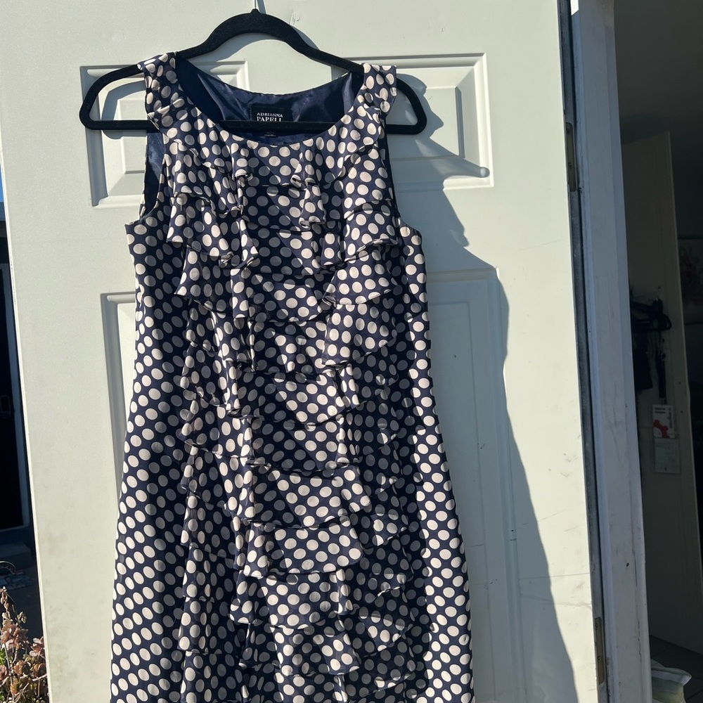 Adrianna Papell Navy Polka Dot Mini Dress